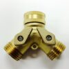 Brass 2 Way Garden Hose Y Splitter with Shutoffs Cat. No. 765B021