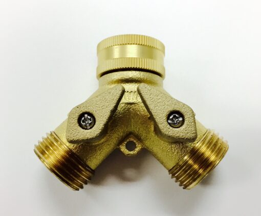 Brass 2 Way Garden Hose Y Splitter with Shutoffs Cat. No. 765B021